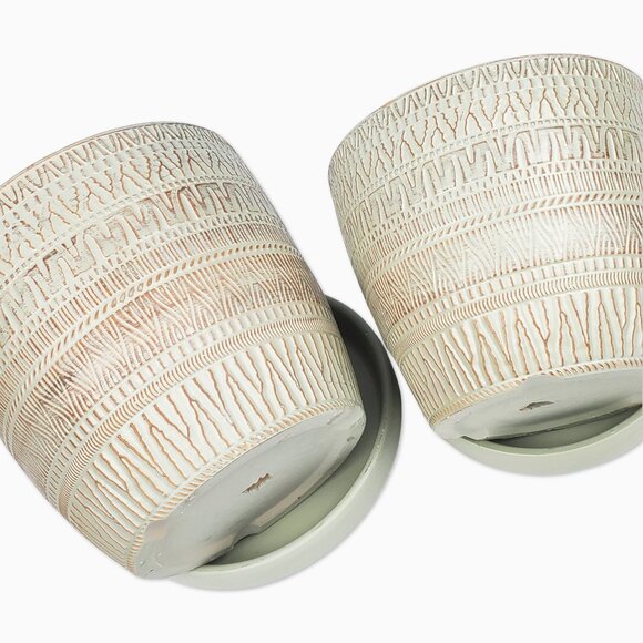 Set Of 2 Vintage Style Tea Green Terracotta Planting Pots - Picture 5 of 5